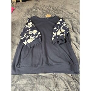 Bloom Chic Floral Puff Print Crew Neck 3/4 sleeve Sweatshirt‎ Size 14-16
